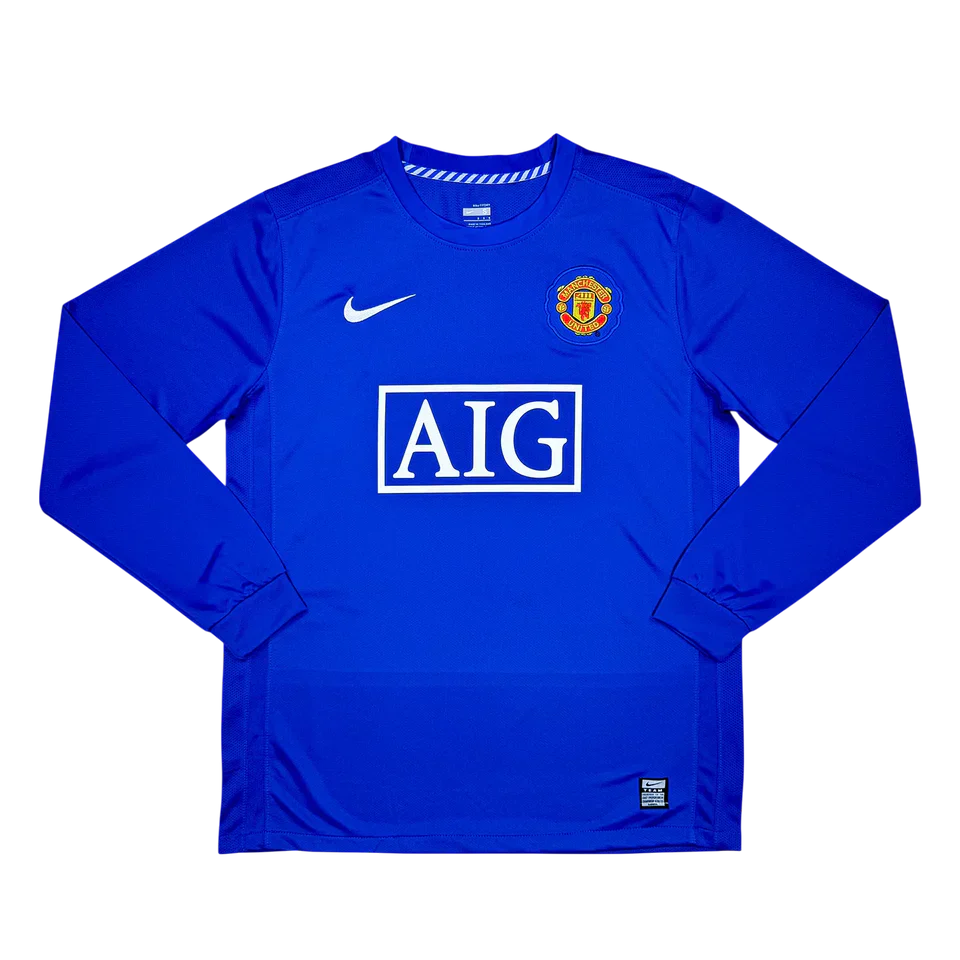 Camisa Manchester United III 2008/2009 Manga Longa - Retrô - Azul