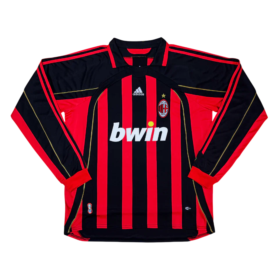 Camisa Milan I 2006/2007 Manga Longa - Retrô - Preto e Vermelho